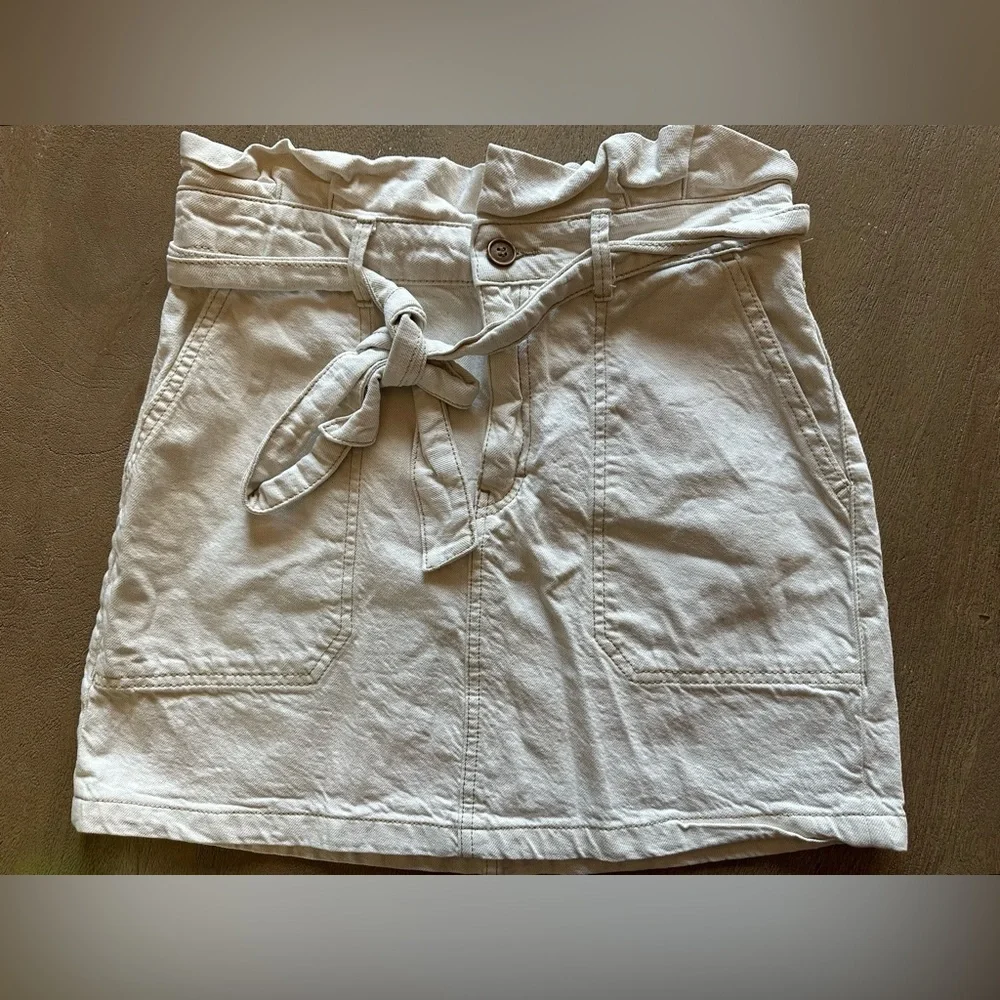 Free People Splendor In‎ The Grass Skirt Paper Bag Cotton Linen Oatmeal Size 10
